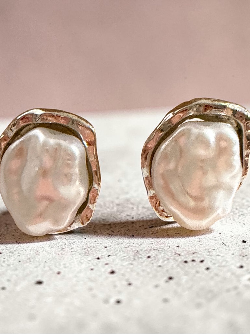 Freshwater Faux Pearl Post Earrings in White with Gold Trim
